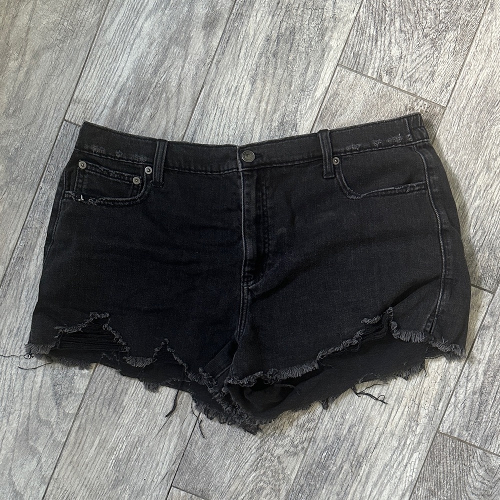 Aerie Daydream Frayed Denim Shorts - Black